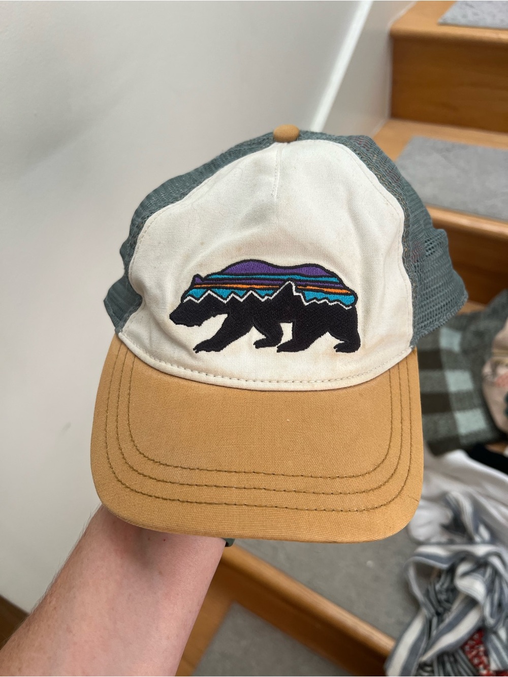 Patagonia Multicolor Bear Patch Trucker Hat - Tan Brim